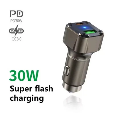 Car Charger USB C 30W Phone Charger With Safety Hammer Design Fast Charge USB - Image 1 of 4