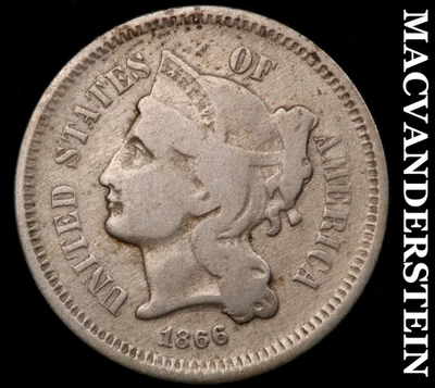 1866 Three Cent Nickel - Scarce  Better Date  No Reserve  #F8555 - Image 1 of 2