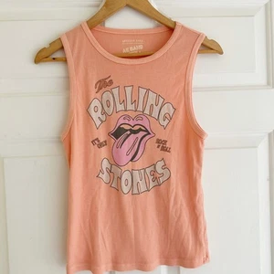 Camiseta sin mangas con banda gráfica AE Rolling Stones Baby Tee acanalada mezcla de algodón talla XL melocotón - Imagen 1 de 5