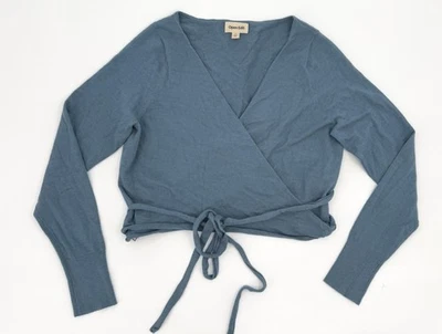 Top envolvente suéter edición abierta para mujer corbata grande frontal recortado cuello en V manga larga Foto 1 de 4