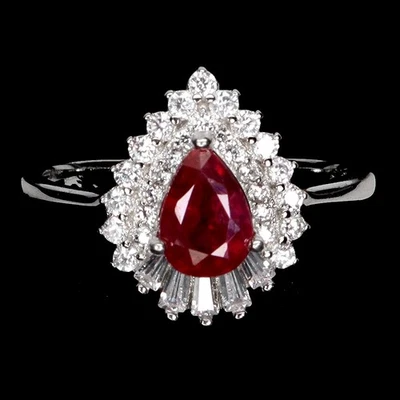 Anillo de plata de ley 925 pera rubí 7x5 mm piedras preciosas naturales joyería tamaño 8 Foto 1 de 4
