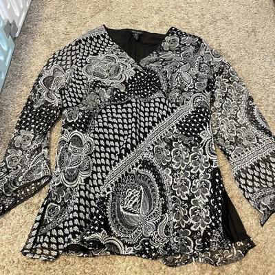 Lane Bryant Top Womens 18/20 Floral Silk Blouse Whimsigoth Fairygrunge Y2K 90s - Image 1 of 4