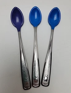 80 the First Years Stainless Baby Spoons Lot Of (3) Blue & Purple Soft Bite - Picture 1 of 5