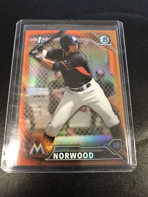 2016 BOWMAN CHROME Orange REFRACTOR JOHN NORWOOD #BCP27 MARLINS /25 N0n Auto - Image 1 of 2