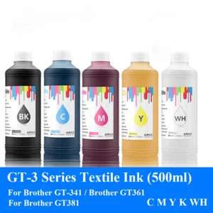 500ml x 5 DTG Textile Ink for Brother GT-3 GT-341 GT-361 GT-381 BK C M Y White - Picture 1 of 1
