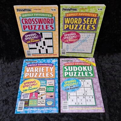 Puzzles 1700+ Set of 4 Books Crossword Sudoku Word Seek Penny Press NEW - Imagem 1 de 4