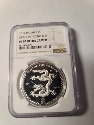 2012 Palau S$5 Luna Year Dragon Facing Left 1oz Silver Proof Coin NGC PF70 UCAM - Image 1 of 4