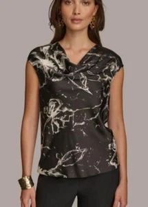 Donna Karan New York NWT Women's Sleeveless Printed Cowl Neck Blouse S - Picture 1 of 8