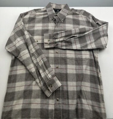 Коричневая фланелевая рубашка мужская большая серая черная красная клетчатая на пуговицах с длинным рукавом - Изображение 1 из 4