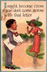 COME FOUGH WITH THAT LETTER Pareja Por Stream c1913 Humor Postal - Imagen 1 de 2