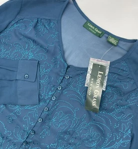 NWT Lemon Grass Studio Blouse Women Extra Large Peacock Jacquard Tie Neck Sheer - Picture 1 of 10