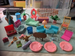 Mixed Lot of 30 Dollhouse Furniture plastic chairs tables grill plants  - Picture 1 of 11