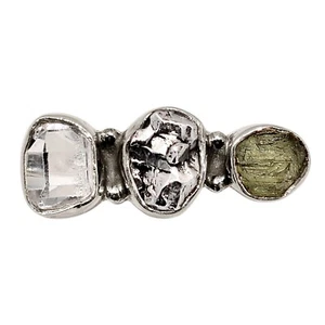 Genuine Czech Moldavite & Herkimer Diamond 925 Silver Ring s.9.5 ALLR-31500 - Picture 1 of 1