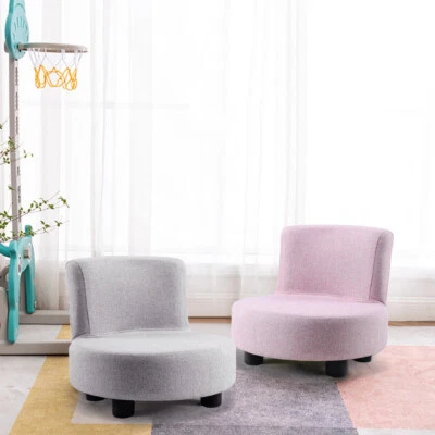 HOME-GARDEN-TRENDS Kids Single Sofa Children Low Chair Seat Solid Color Upholstered Linen Stool UK
