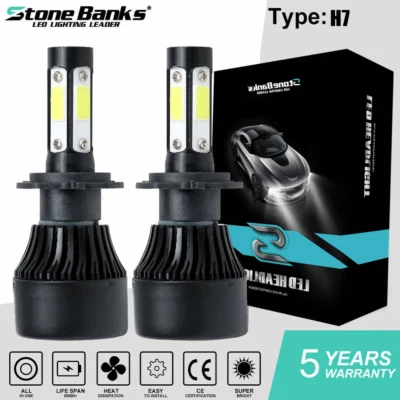 Kit de lâmpadas 2X 4 lados H7 farol de LED lâmpadas de feixe alto baixo 6000K luz super branca - Imagem 1 de 4