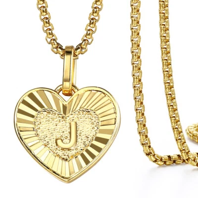 Womens Gold Filled Initial Necklace Heart Letter Pendant Stainless Steel Chain - Image 1 of 4