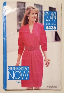 Vintage 4436 Butterick Sewing Pattern Misses Dress Loose Pleats Size 12 14 16 - Picture 1 of 12
