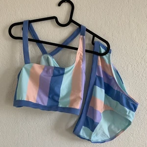 WONDER NATION Girls Multi Stripe 2 Piece Swimsuit High Waist XXL 18 - Picture 1 of 4