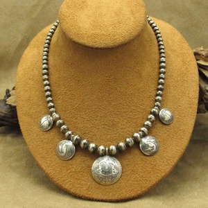 Vintage Southwestern Graduated Sterling Silver Bench Bead Necklace - Picture 1 of 6