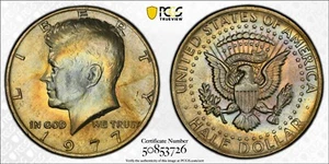 MS65 1977 50C Kennedy Half Dollar, PCGS Trueview- Rainbow Album Toned Clad - Picture 1 of 6