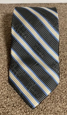 Chick Fil A Perimeter Silk Tie 60”L 4”W Black With Gold Blue Stripes - Image 1 of 4