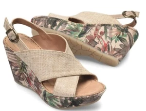 Born Emmy II Natural Citrus Fabric Wedge Open Toe Sandals Shoes F42002 Womens 7 - Picture 1 of 8