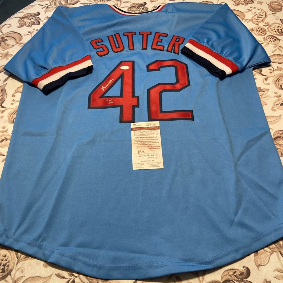 🐦 BRUCE SUTTER 🐦 "HOF 06" Autographed/Signed Jersey JSA COA Blue Custom Jersey - Image 1 of 4