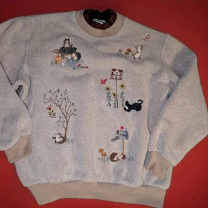 Autumn Fall Cats Pumpkin Vintage Crewnck L/XL 46"Bust Sweatshrt Bonworth Top LS - Picture 1 of 7