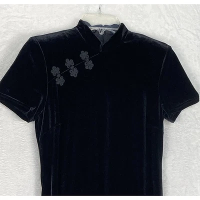 Betsy Lauren Womens 4P 90s Black Velvet Velour Midi Sheath Dress Y2K Retro - Image 1 of 4