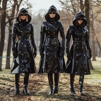 PVC vinyl women trench double breasted Rain Coat Mac Waterproof Cape - Image 1 of 2