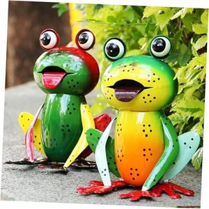 Metal Garden Decor Yard Art for Outside Set of 2 Cute Big Frogs Lawn Patio - Picture 1 of 7