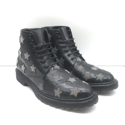 Saint Laurent Star Studded Lace-Up Combat Boots Black Leather Size 40.5 - Image 1 of 4