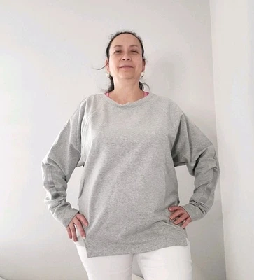 Cardigã feminino de algodão tamanho pequeno cinza costela dupla zíper completo gola traseira novo com etiquetas - Imagem 1 de 4