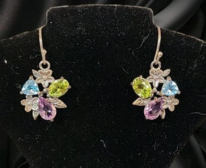 OR PAZ ISRAEL STERLING SILVER AND MULTIGEM FLORAL EARRINGS NEW IN BOX - Picture 1 of 9