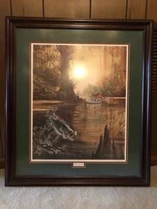 R J McDONALD L.E. PRINT "DAD AND ME" # 271/950 FRAMED, BASS FISHING, BEAUTIFUL! - Picture 1 of 10