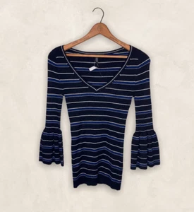 New White House Black Market XS Striped Rib Knit Stretch Bell Sleeve Sweater - Picture 1 of 4