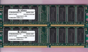 1GB 2x512MB PC-2100 INFINEON HYS64D64020GU-7-A DDR-266 Desktop Memory Kit DDR1 - Picture 1 of 2