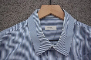 Marol Bologna Shirt Men 44 17.5 Blue Stripe Button Up Long Sleeve Made Italy - Picture 1 of 12