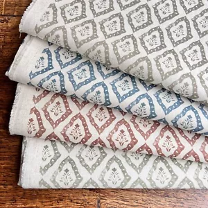 CELINA BLOCK PRINT Linen/Cotton Fabric, Price per 1/2m - Picture 1 of 17