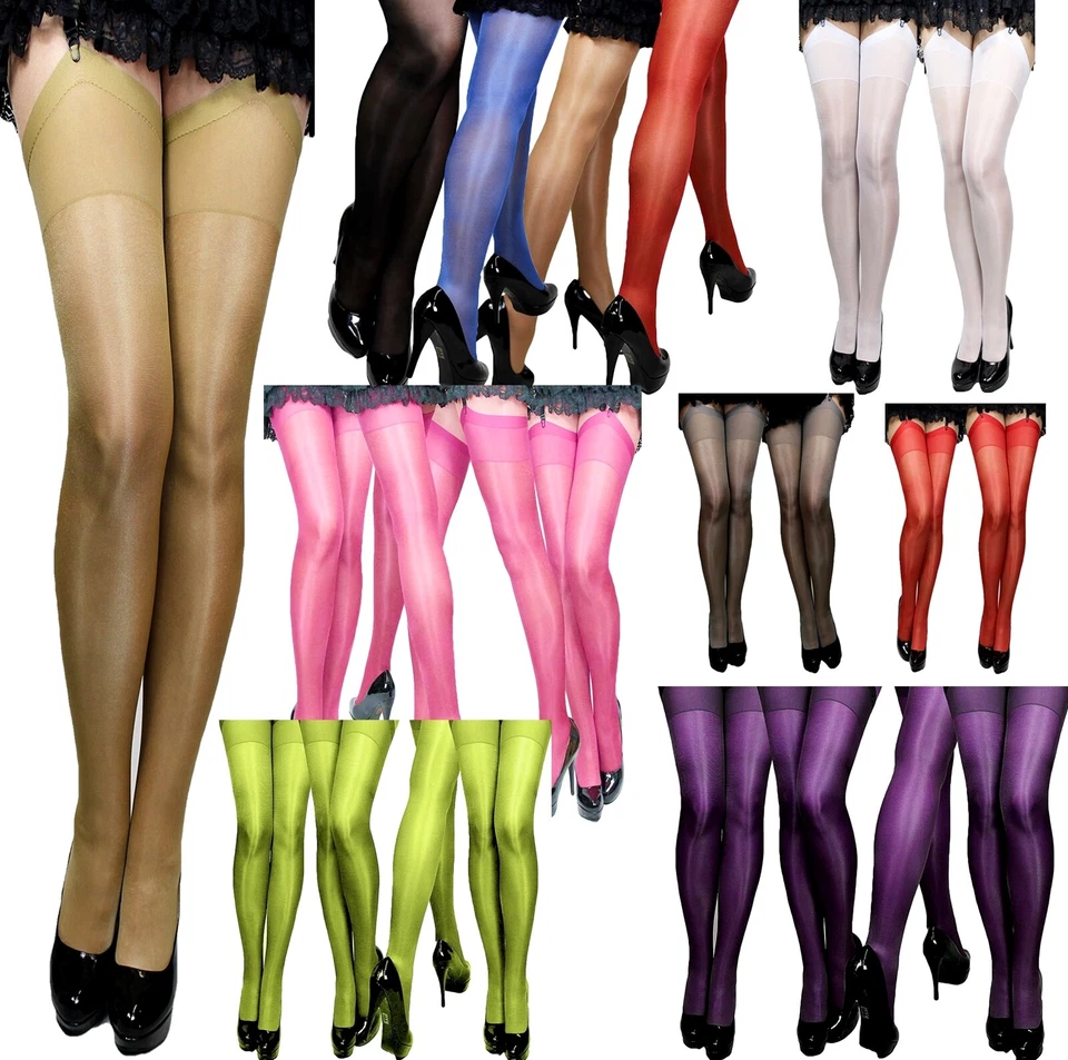 10 Paar-Strapsstrümpfe sehr glänzend Satin versch.Farben Strümpfe Strapse S-XL - Bild 1 von 1