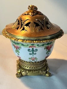 Antique Chinese Incense Burner Porcelain Gilt Bronze Mount 19th Century - Picture 1 of 8