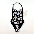 Vtg 80S Sunflower Halter Womens Medium Bikini One Piece Swim Suit Flower Top