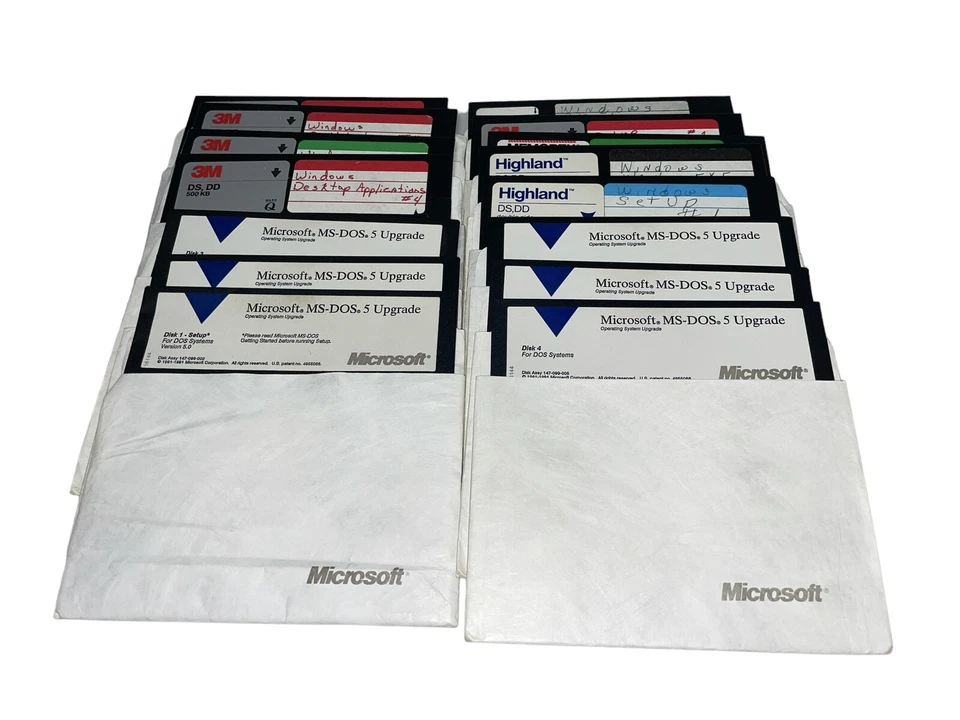 Used Microsoft MS-DOS 5 Upgrade - 5.25" 5 1/4” Floppy Software PC - Discs 1-8 ++ - Image 1 of 1