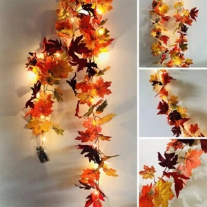 Halloween LED Light Autumn Fall Maple Leaves Garland Hanging Plant Home Decor UK - Picture 1 of 13