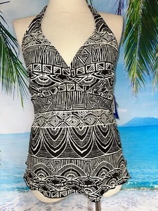 NWT! Croft & Barrow Brown & Ivory Halter Style Tankini Swim Bathing Suit Top 14 - Picture 1 of 18