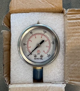 SENCTRL Stainless 0-200 PSI Pressure Gauge 2" Dial Size 1/4" NPT Lower Mount - Picture 1 of 3