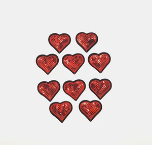 10Pcs/pack Sequined Red Heart Patch – DIY Iron/Sew-On Appliques for Clothes - Picture 1 of 3