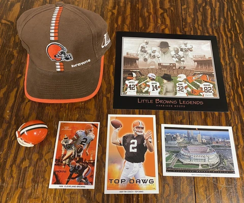 CLEVELAND BROWNS NFL RETRO HAT, MINI POSTER, & POCKET PRO HELMET LOT! Cover