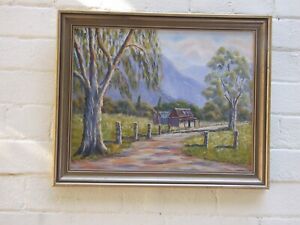 John Christen  1980 Australian Outback Farm House Framed Oil Painting