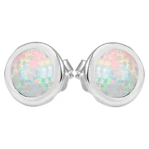 Tachuelas para mujer de ópalo australiano 100 % natural forma redonda de 2,00 quilates en oro blanco de 14 quilates - Imagen 1 de 1